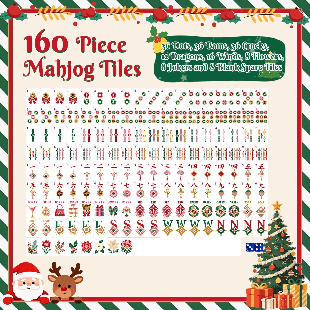 Santa Stories Glam Holiday Christmas Mahjong Tiles
