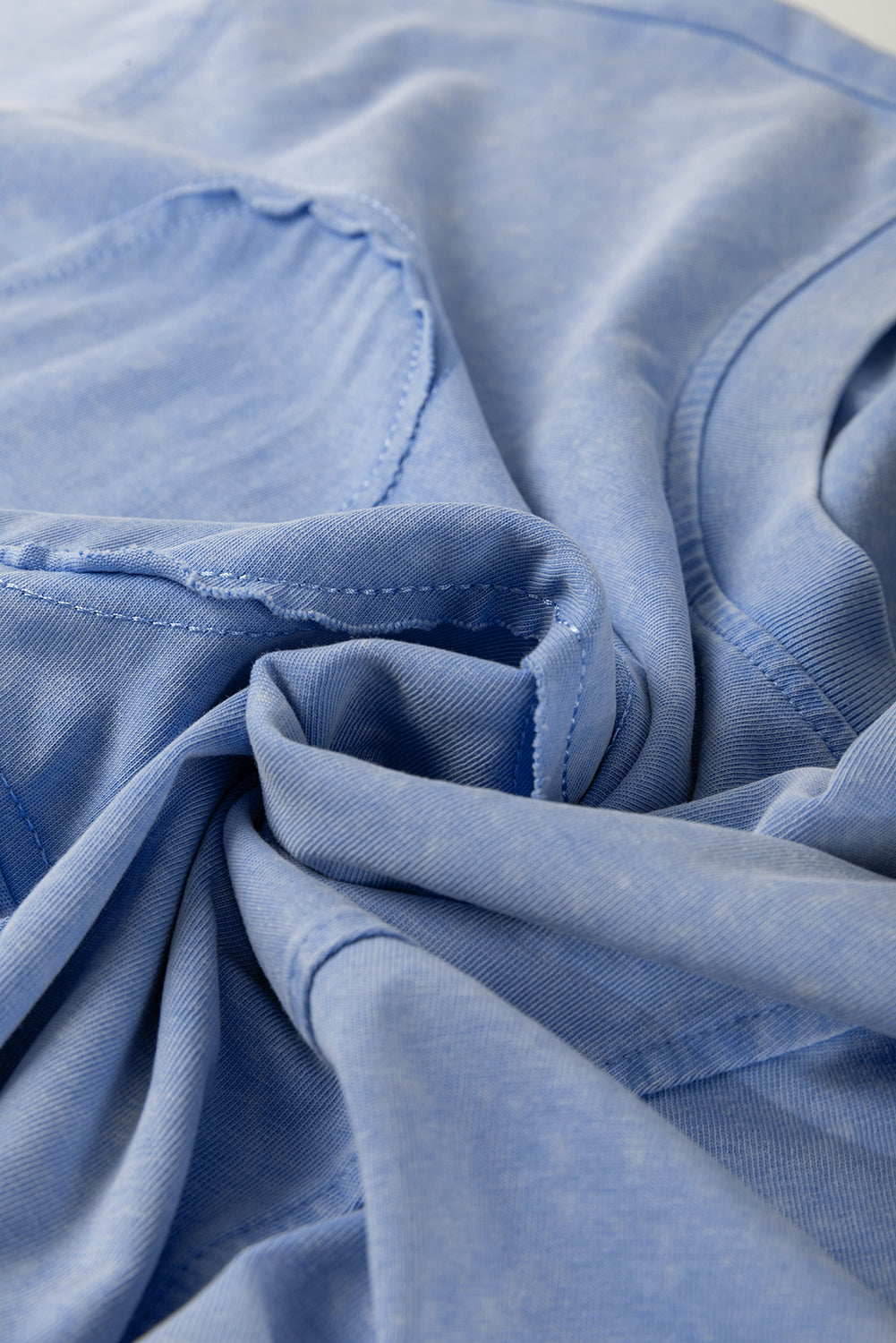 Sky Blue Mineral Wash Flower Patchwork Mini T Shirt Dress