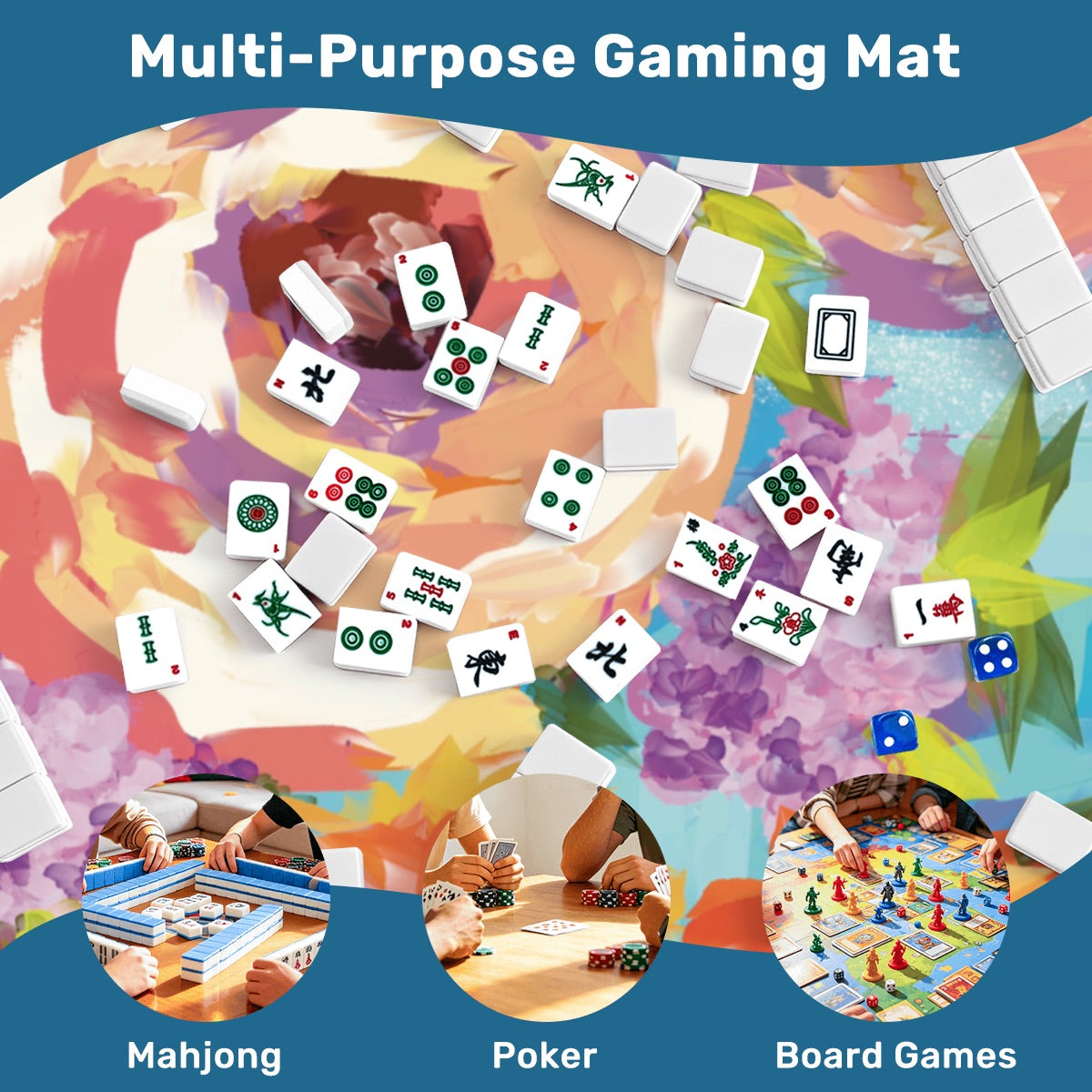 Bold Floral Thickened Mahjong Mat SleekSurface (Ship Rolled Up)