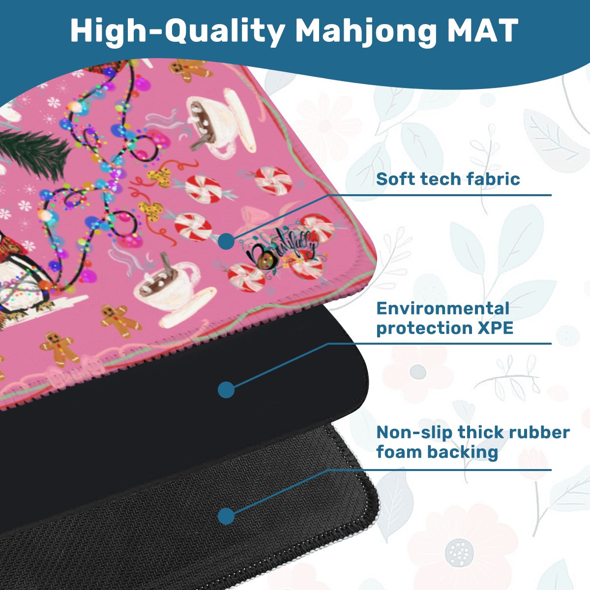 2026 Pink Penguin Winter Mahjong Mat 31.5"x31.5" (Ship Rolled up)