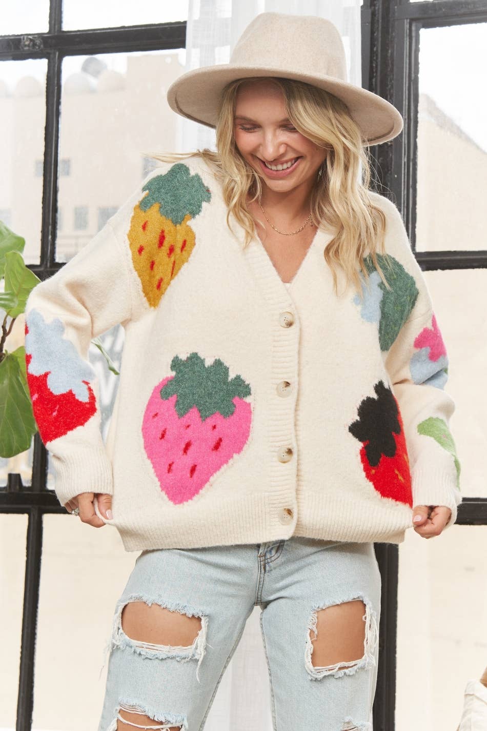 Stawberries KNIT BUTTON UP CARDIGAN SWEATER