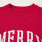 Fiery Red MERRY Letter Pattern Christmas Holiday Baggy Sweater