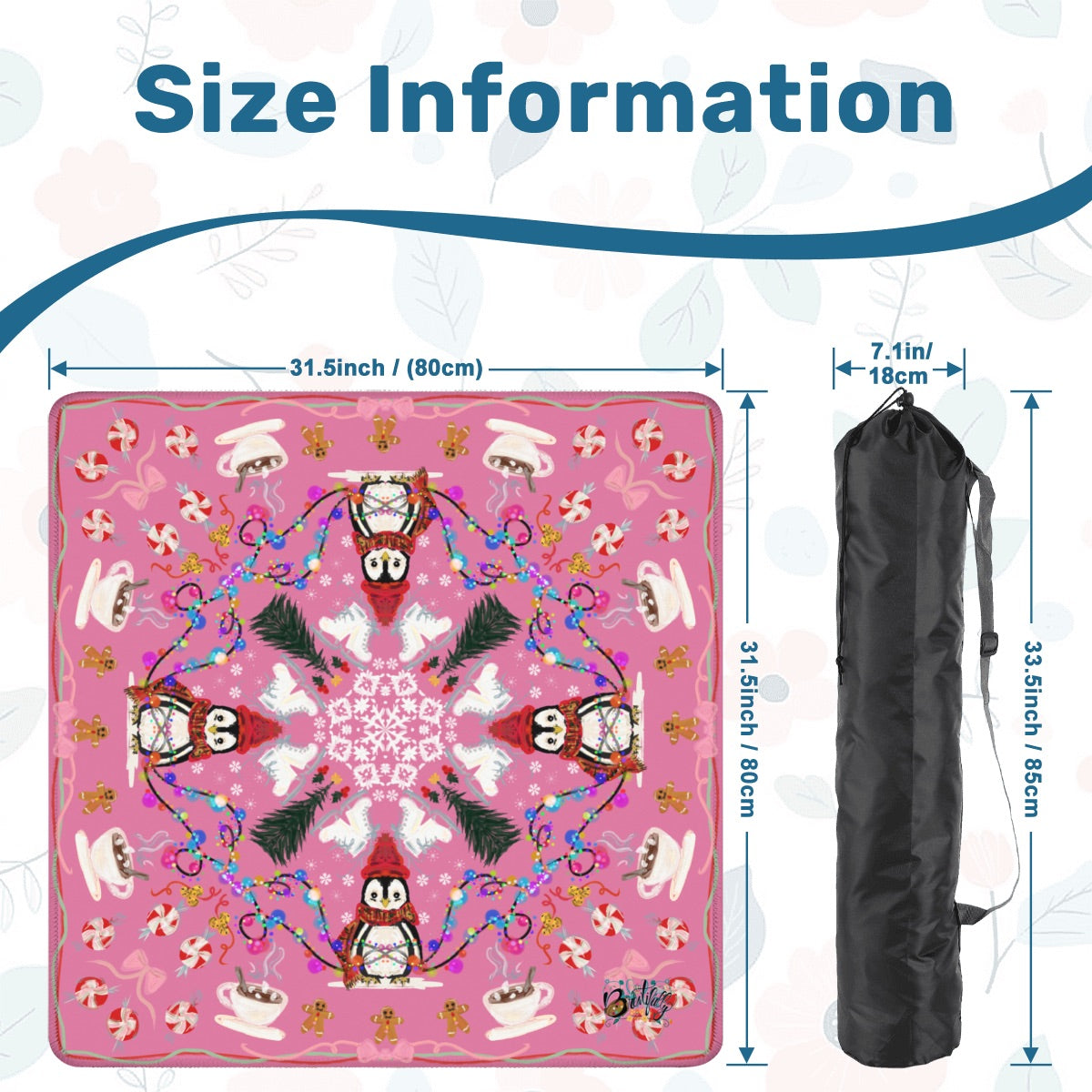 2026 Pink Penguin Winter Mahjong Mat 31.5"x31.5" (Ship Rolled up)