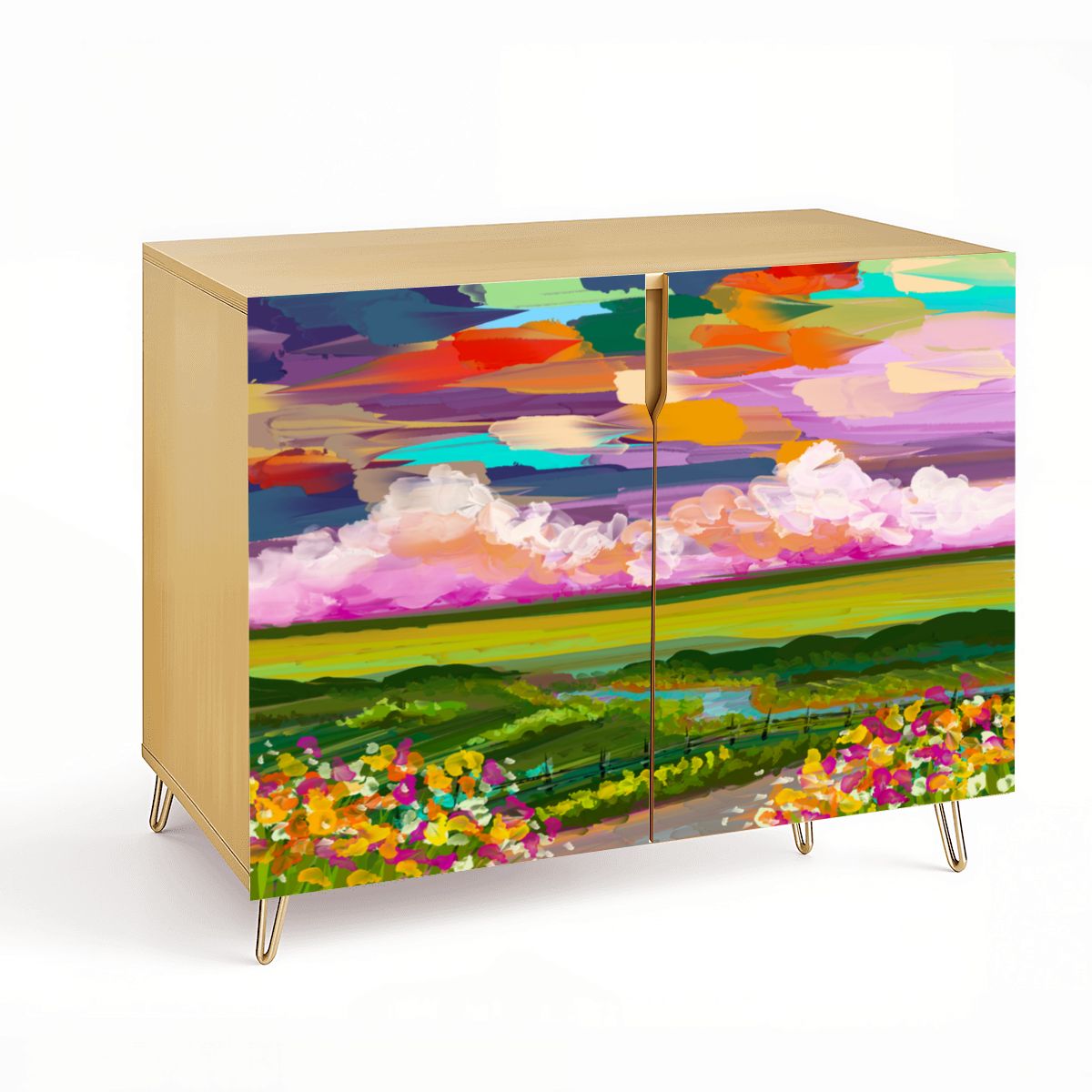 Wooden Storage Cabinet (Made in USA) Abstract Landscape