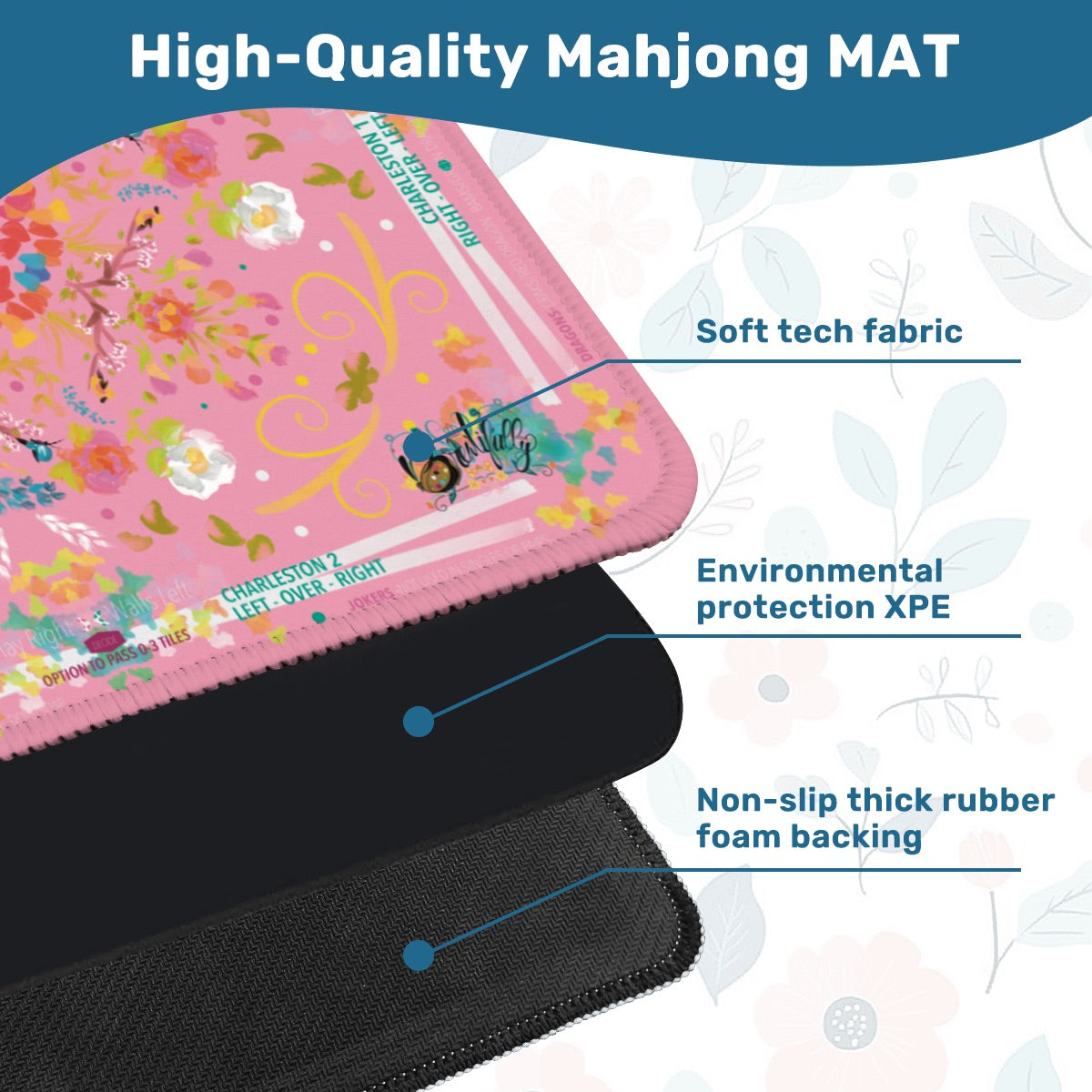 Mahjong Mat (Made in USA) Spring on Pink w instructions