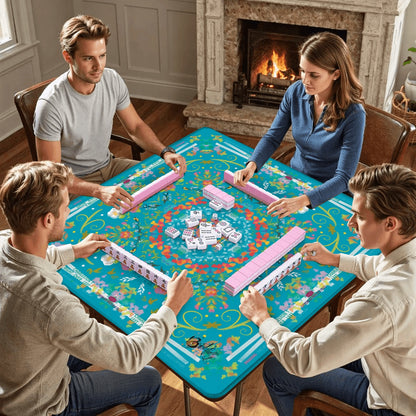 Mahjong Mat (Made in USA) Spring on Turquoise w instructions
