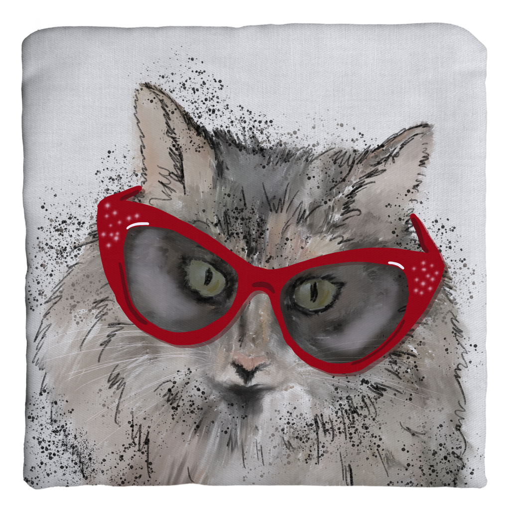 Cat in cat-eye glasses-Throw Pillows