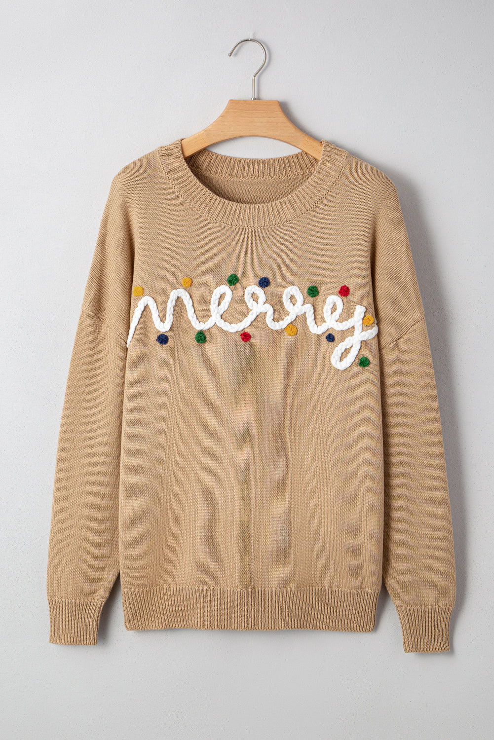 Smoke Gray Merry Colorful Dot Detail Christmas Dolman Sweater