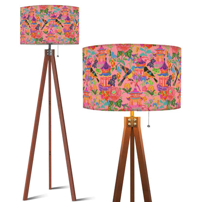 Tripod Floor Lamp (Made in USA)Birds and Pagodas