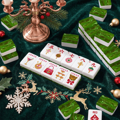 Geode Green Glam Holiday Christmas Mahjong Tiles