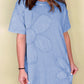 Sky Blue Mineral Wash Flower Patchwork Mini T Shirt Dress