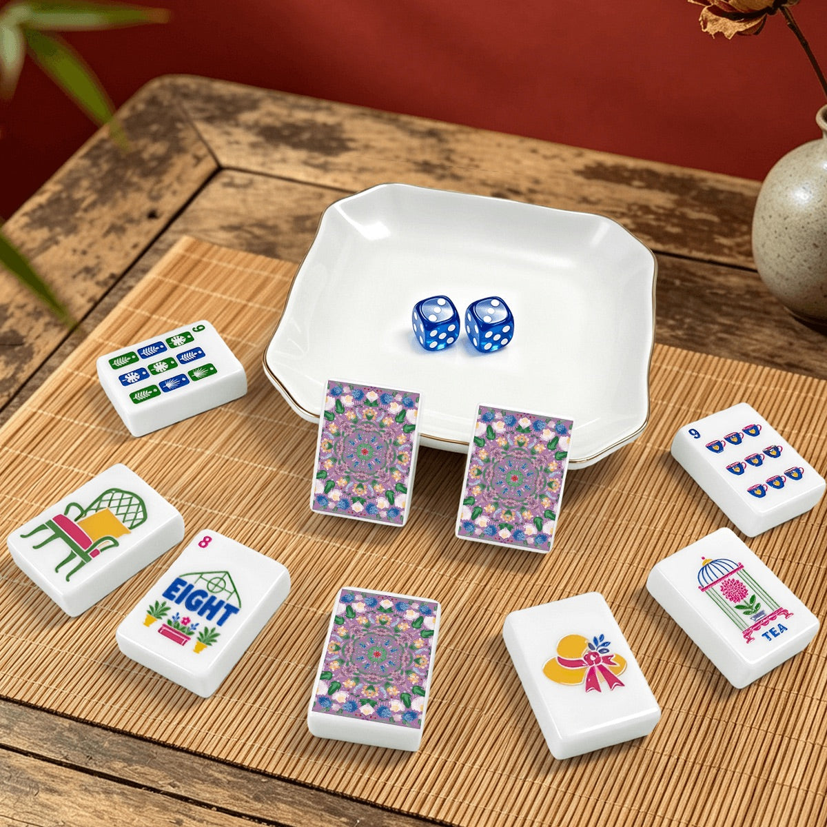 Lilac Mahjong Tiles Set (Floral Garden Style) (Single Layer)