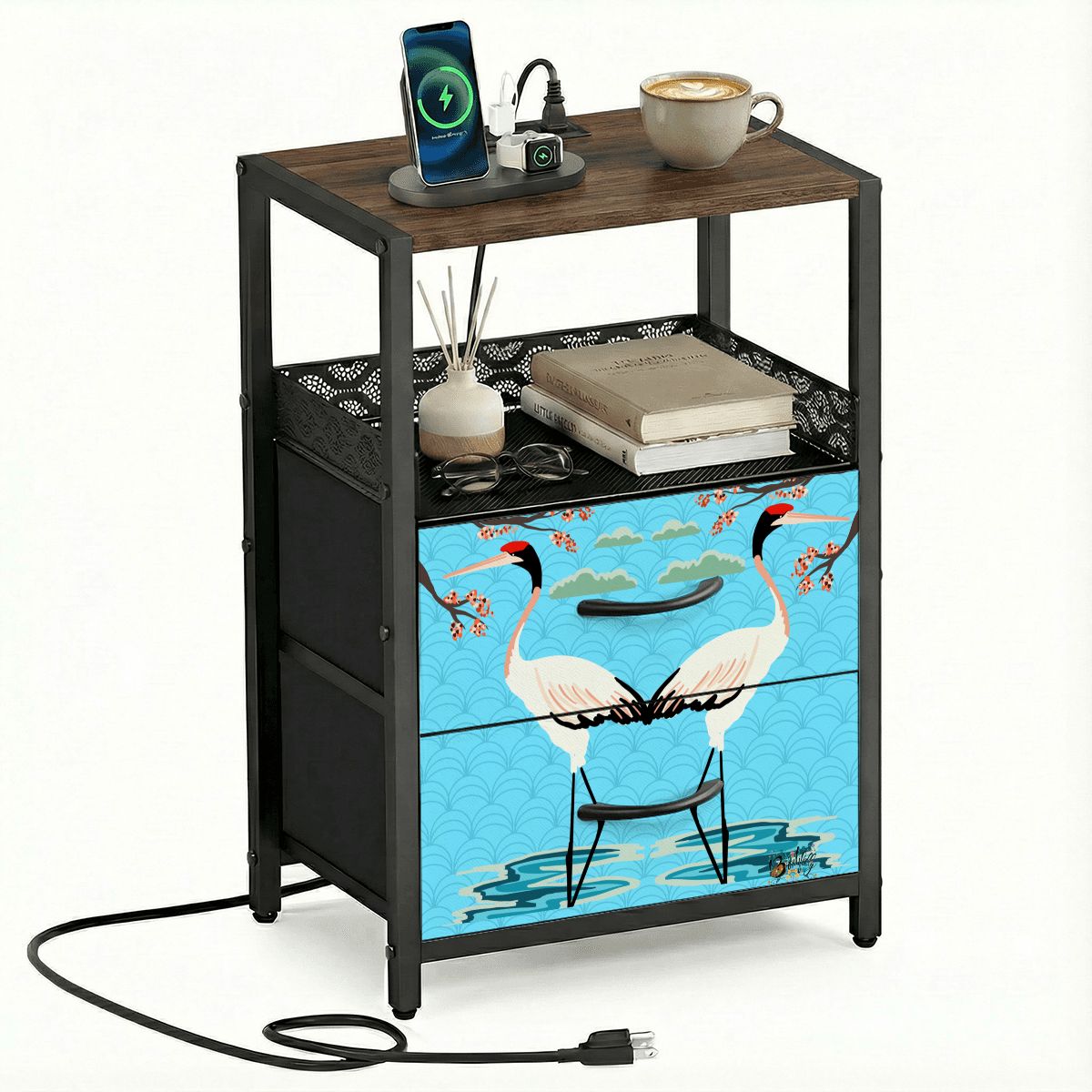 2 Drawer Side Table - Cranes