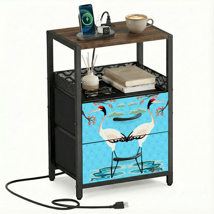 2 Drawer Side Table - Cranes