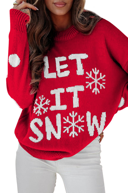 Red Dahlia LET IT SNOW Christmas Dotty Sleeve Loose Sweater