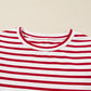 Red Striped Ruffle Shoulder Long Sleeve Top