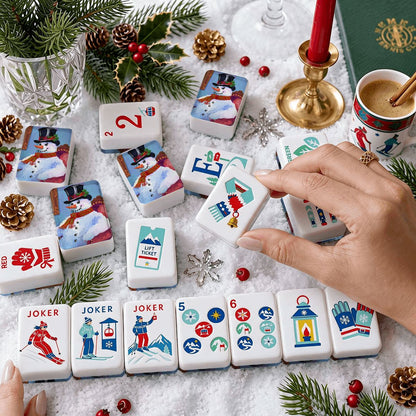 Alpine Slopes Christmas Mahjong Tiles Snowman Portrait