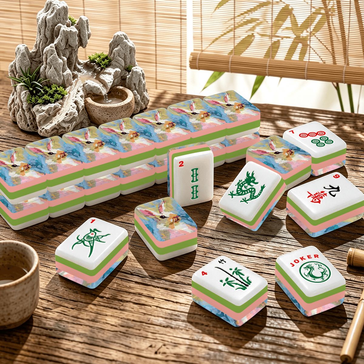 4 layer American Mahjong Tiles Set Painted Bunny