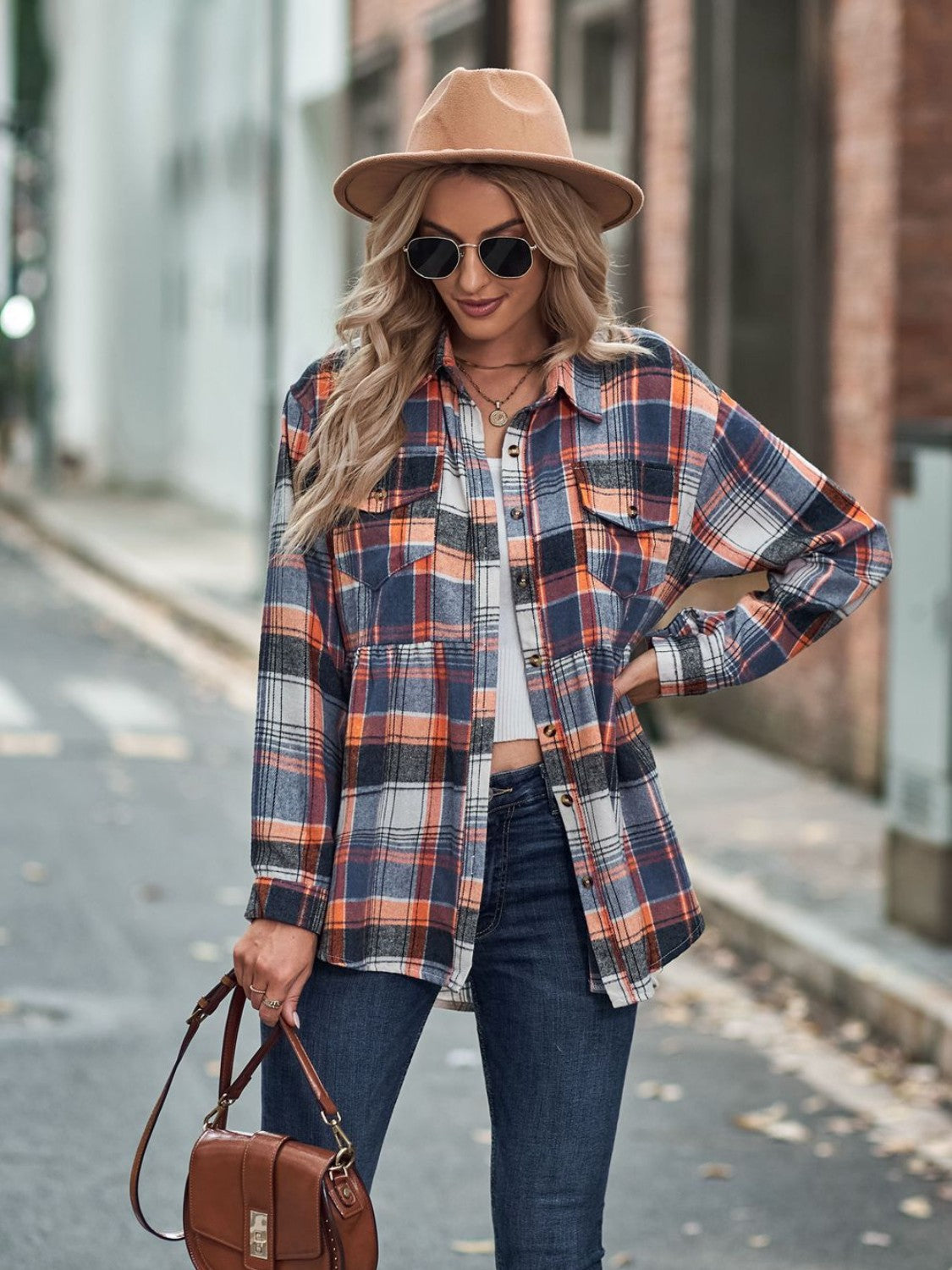 Plaid Button Up Dropped Shoulder Shirt