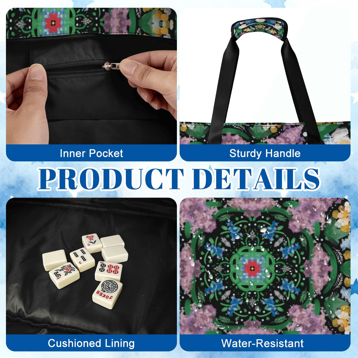 Mahjong Bag Set 3 Pcs Picnic in the flowers-on black