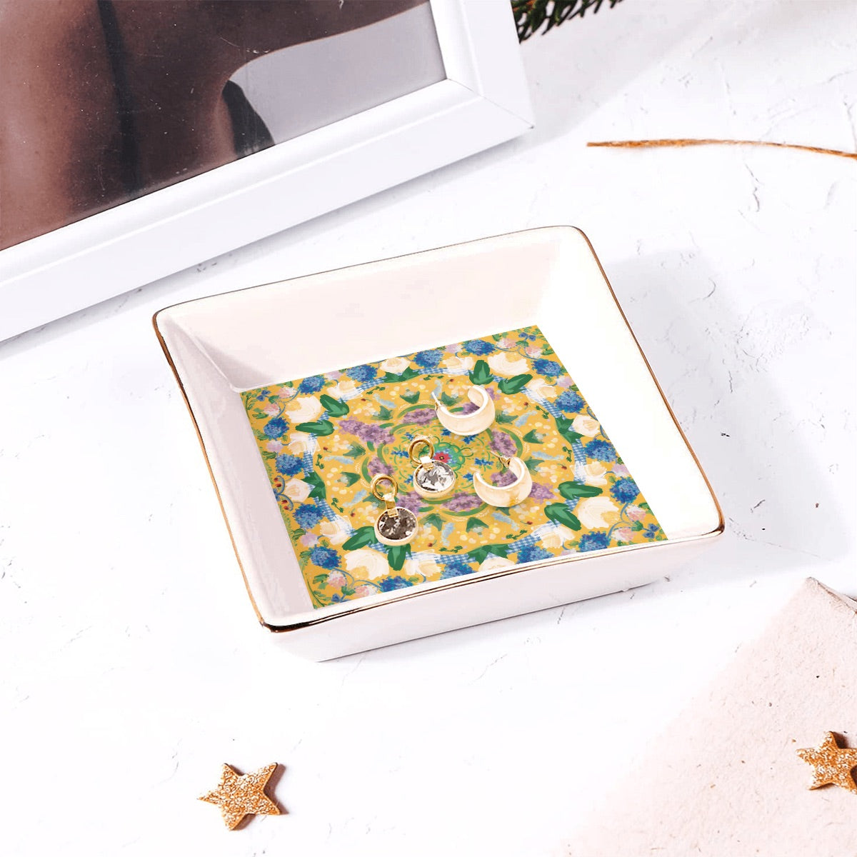 Gold Trim Dice Dish- variety of patterns