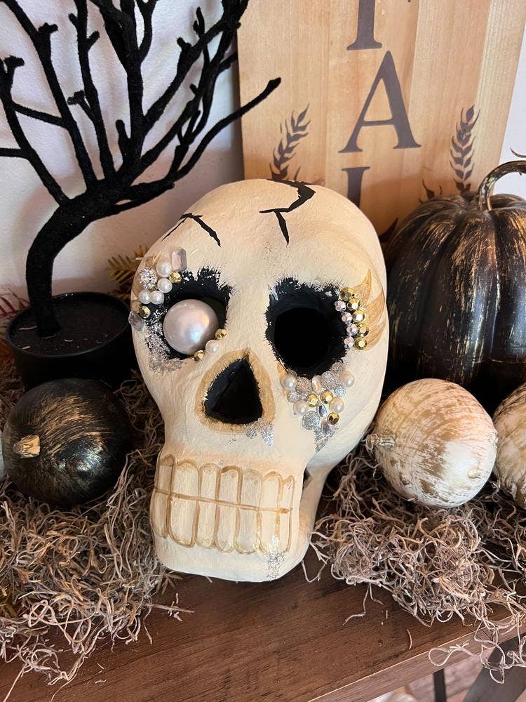 Life Sized Paper Mache Skulls - 10" x 6" x 8"