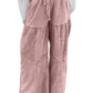 Vineyard Green Mineral Wash Tiered Wide Leg Patchwork Drawstring Pants