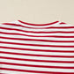 Red Striped Ruffle Shoulder Long Sleeve Top