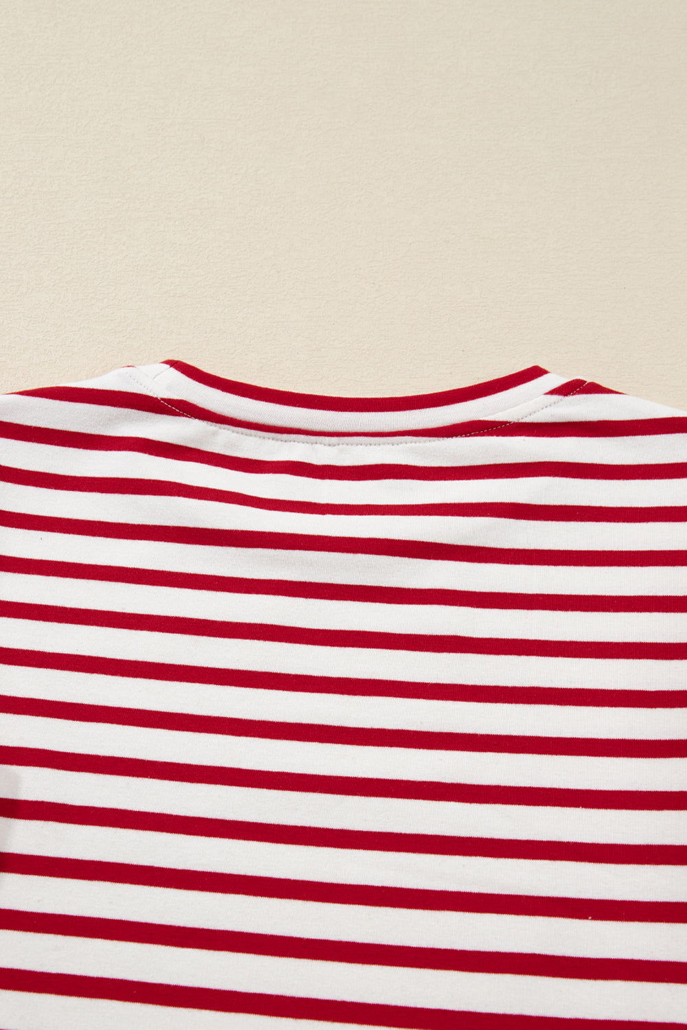 Red Striped Ruffle Shoulder Long Sleeve Top