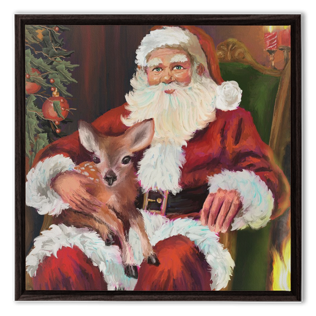 Magical Santa with baby deer Framed Canvas Wraps-powered by Artivive