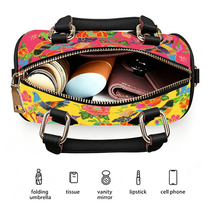Vegan Leather Barrel Bag Waterproof Crossbody Handbag Bold birds