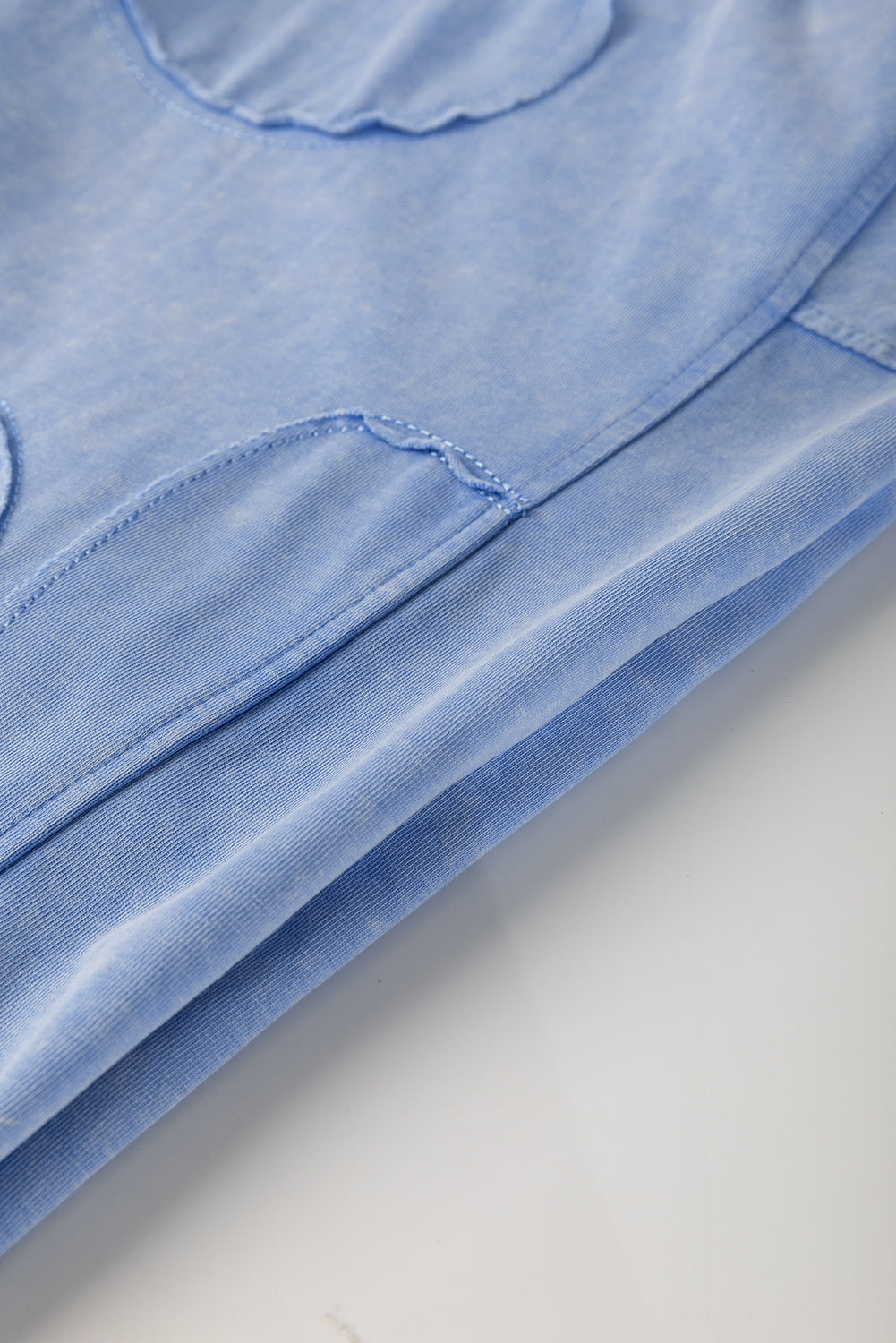 Sky Blue Mineral Wash Flower Patchwork Mini T Shirt Dress