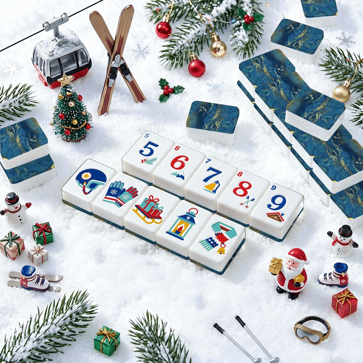 Alpine Slopes Christmas Mahjong Tiles Geode series in blue
