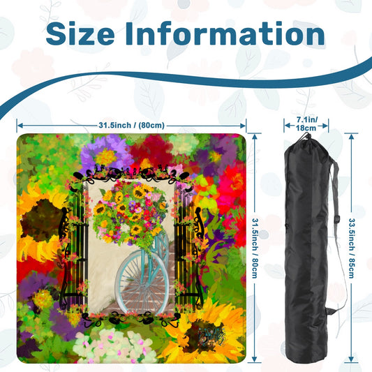 Mahjong Mat 31.5"x31.5" (Ship Rolled up)- Summer bicycle florals