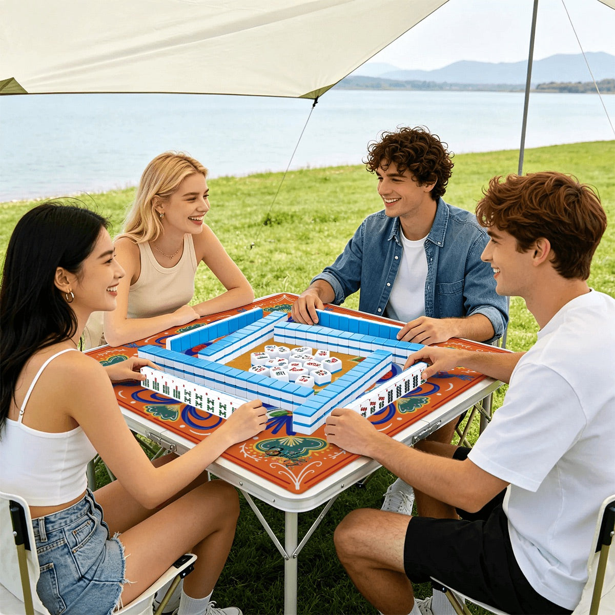 Thickened Mahjong Mat SleekSurface (Ship Rolled Up) FolkHeritage orange