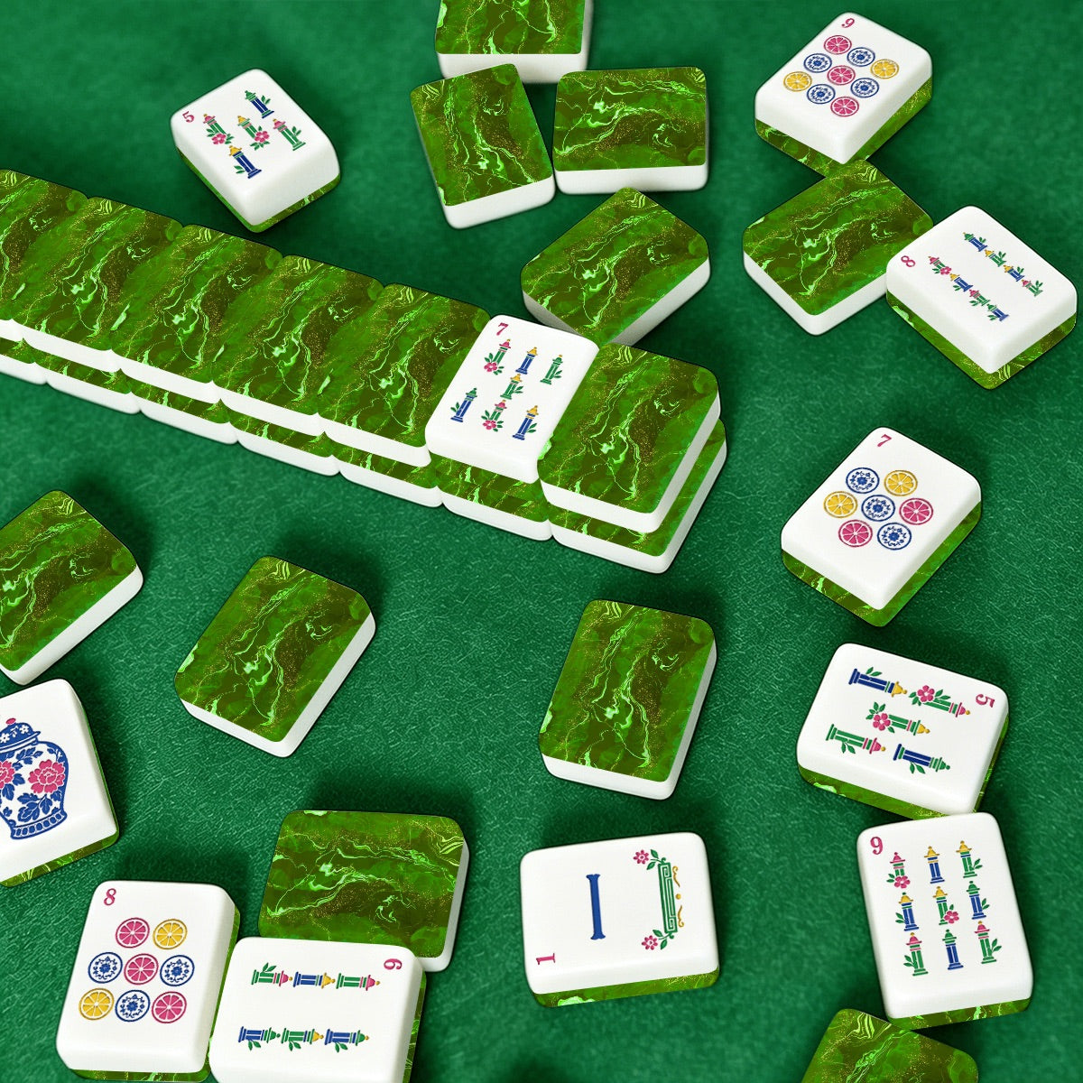 American Mahjong Tiles (Traditional Porcelain Style) GeodeSeries1 green IMG9936