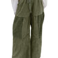 Vineyard Green Mineral Wash Tiered Wide Leg Patchwork Drawstring Pants