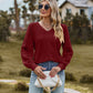 Swiss Dot V-Neck Long Sleeve Blouse