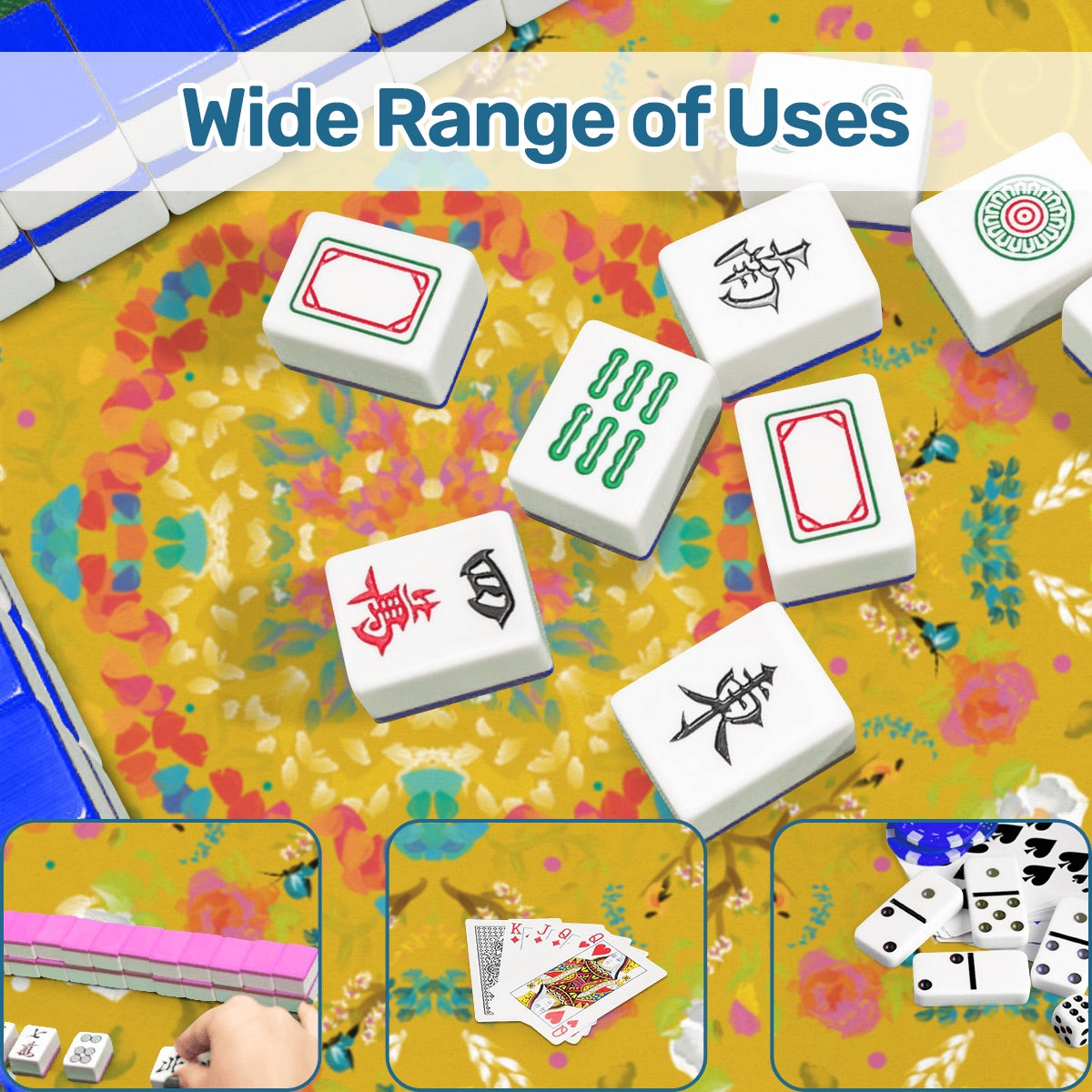 Mahjong Mat (Made in USA) Spring on Yellow w instructions