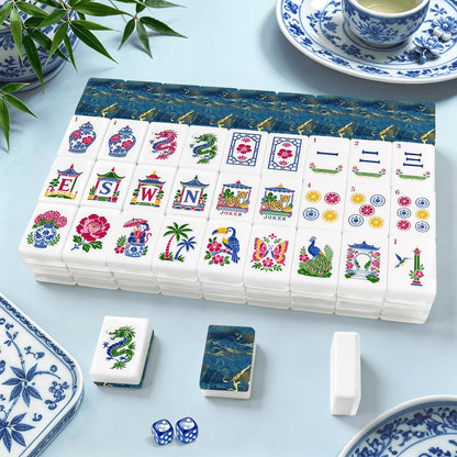 American Mahjong Tiles (Traditional Porcelain Style) Geode series  blue gold vein