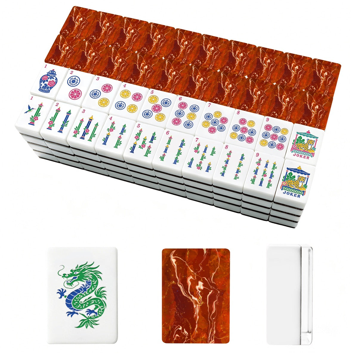 American Mahjong Tiles (Traditional Porcelain Style) Geode Series 1 Red fires