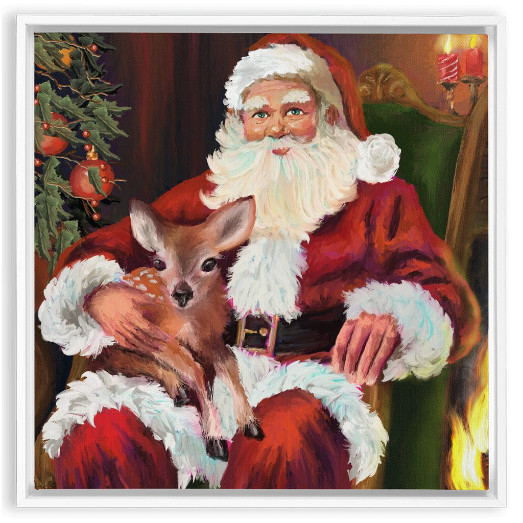 Magical Santa with baby deer Framed Canvas Wraps-powered by Artivive