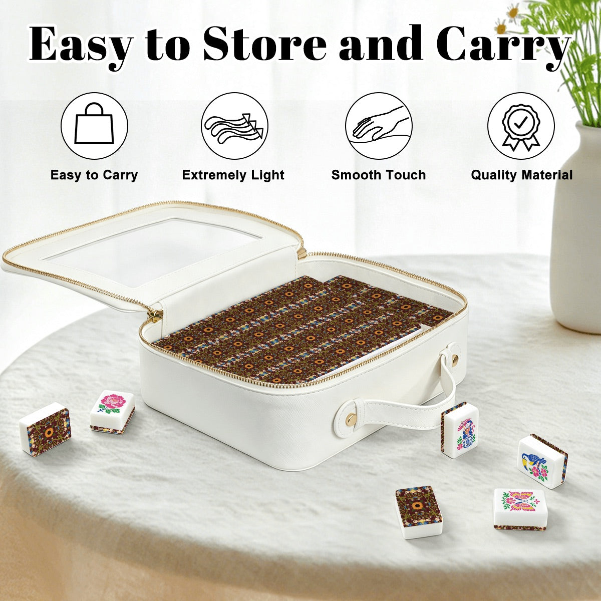 American Mahjong Tiles (Traditional Porcelain Style) Burgundy Sunflower