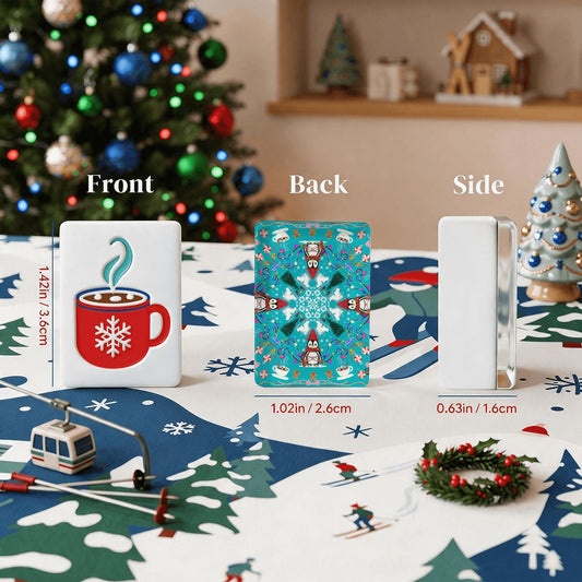 Alpine Slopes Christmas Mahjong Tiles Teal penguins
