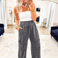 Medium Grey Mineral Wash Knot High Waist Raw Hem Pants