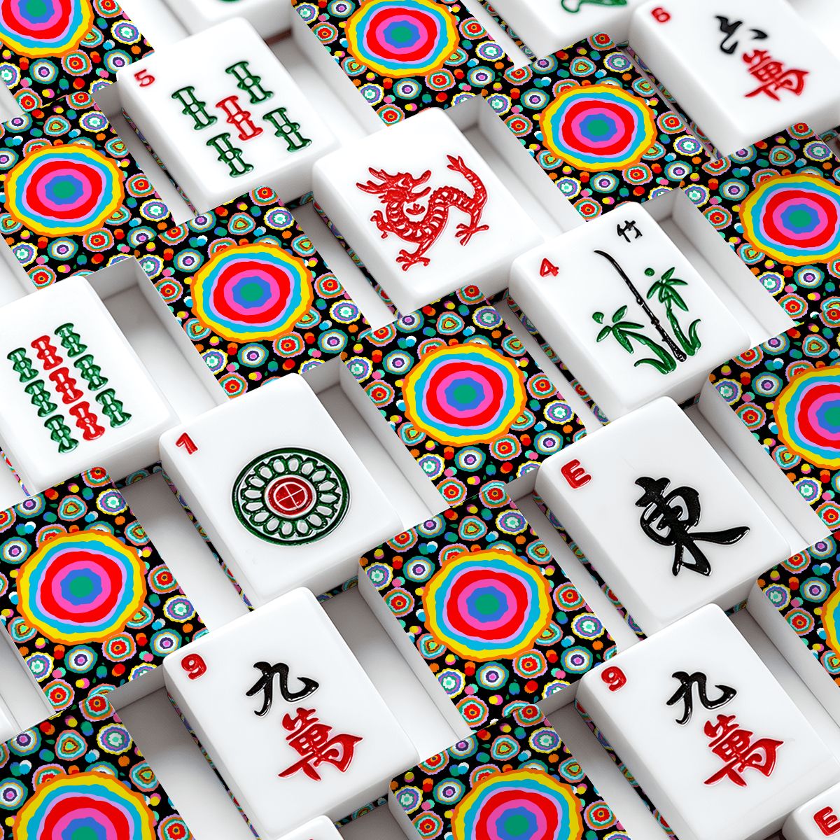 Festive Paper Flowers American Mahjong Tiles