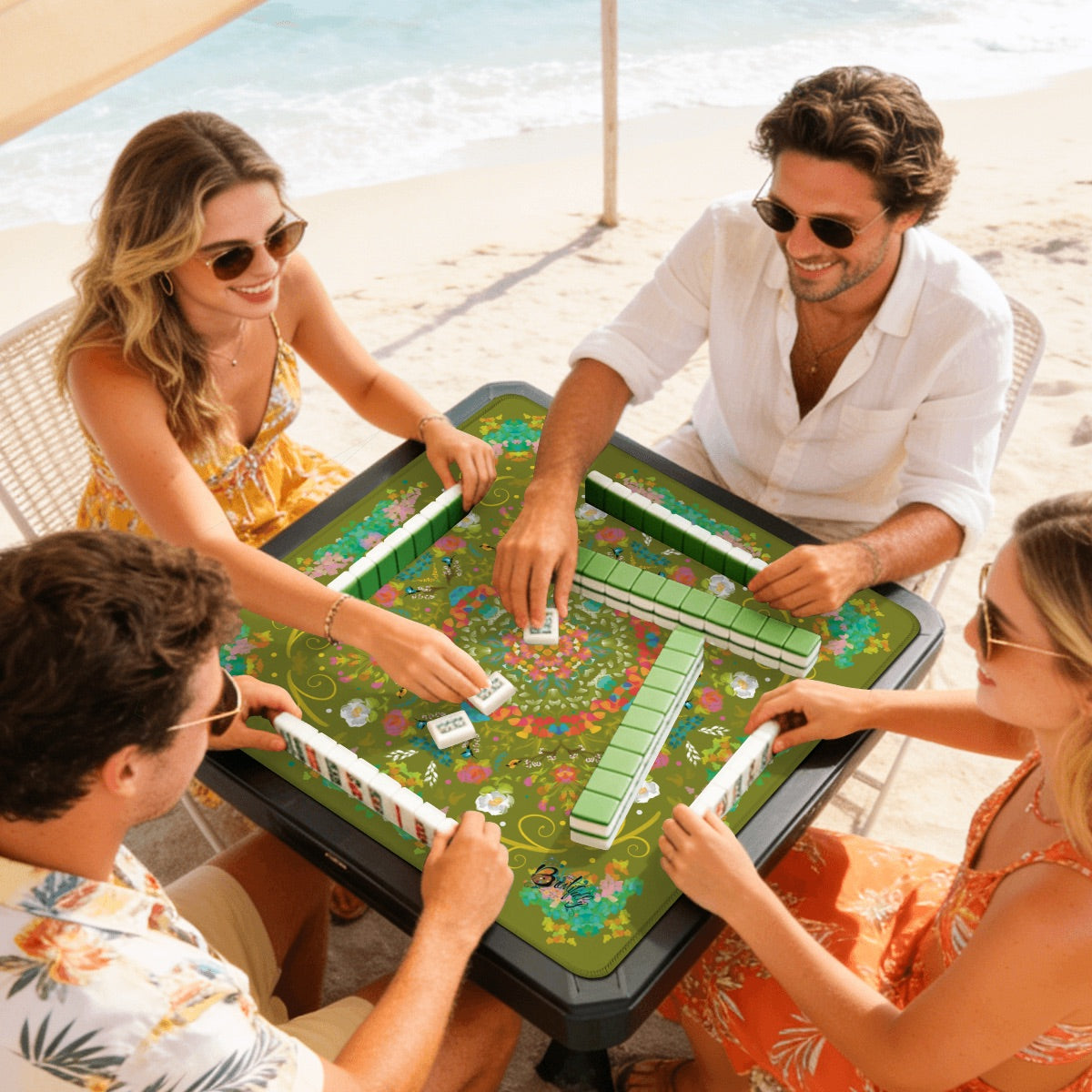 2026 Spring Green without directions-Mini Travel Mahjong Mat 20.9"x20.9" (Ship Rolled up)