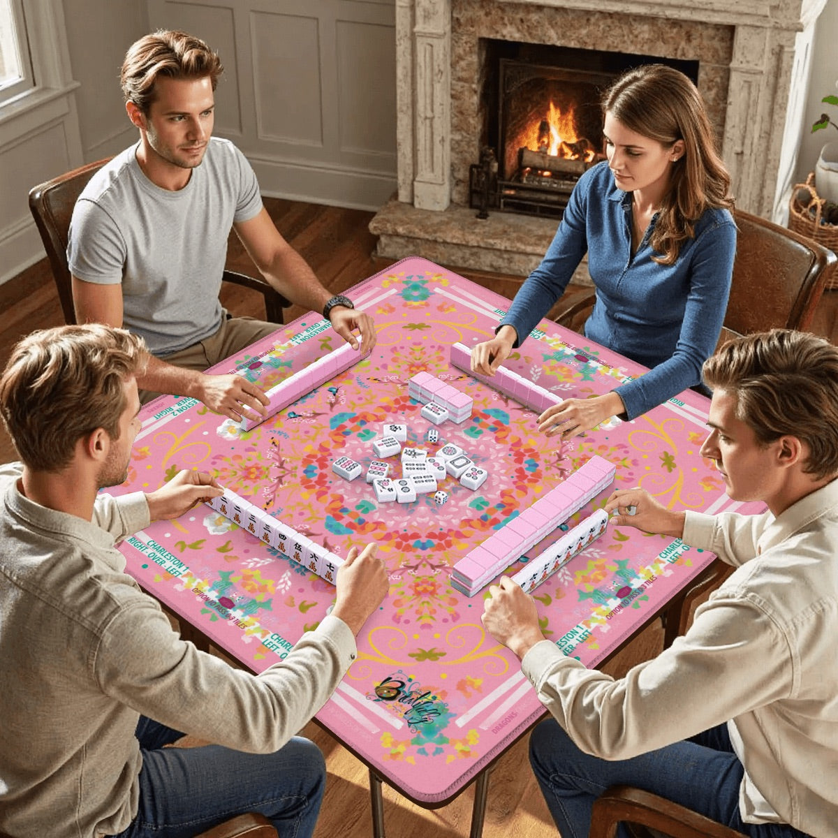 Mahjong Mat (Made in USA) Spring on Pink w instructions