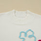 White Floral Embroidered Drop Sleeve Knit Sweater