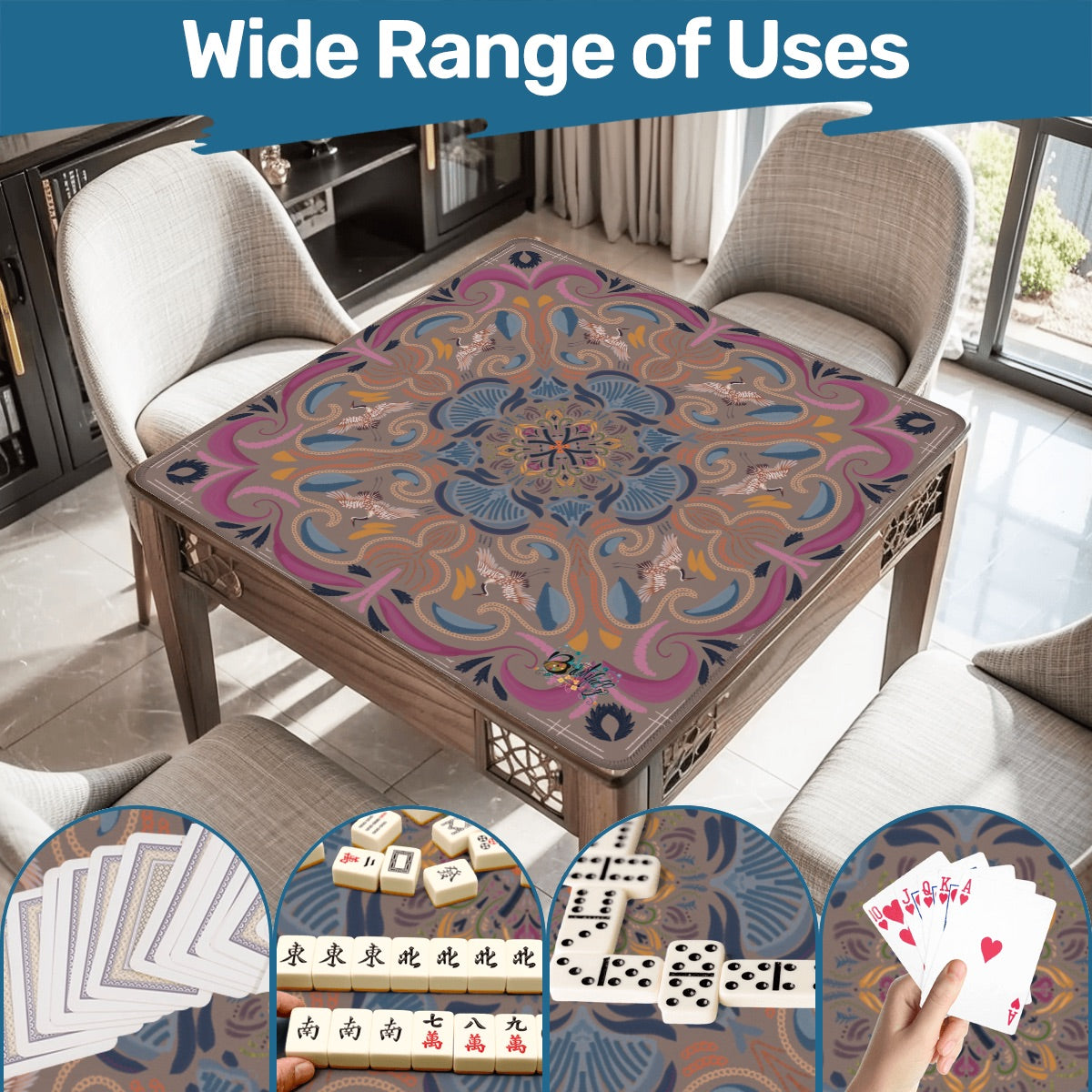 Stitched Herrings on Plum-Mahjong Mat 31.5"x31.5" (Ship Rolled up)